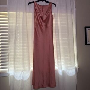 Lovely Maxi‎ Dress Women Rose Pink Cowl Neck Satin Sleeveless Formal Gown Snags